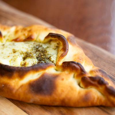 Detail of food on wooden plank