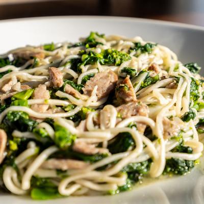 Chicken Scaloppine with broccoli rabe.