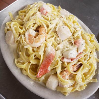 Seafood Alfredo Pasta.