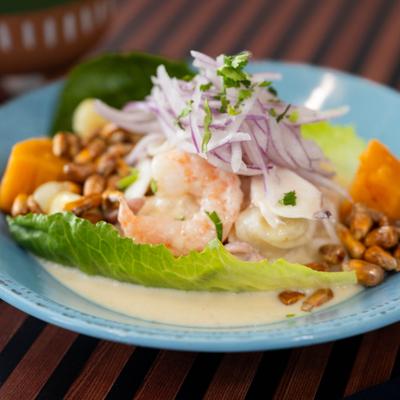 Classic Peruvian ceviche with leche de tigre.