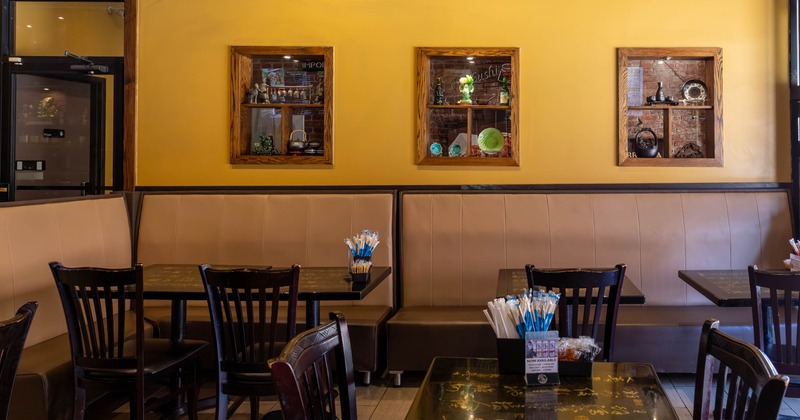 Interior, tables and chairs ready for guests