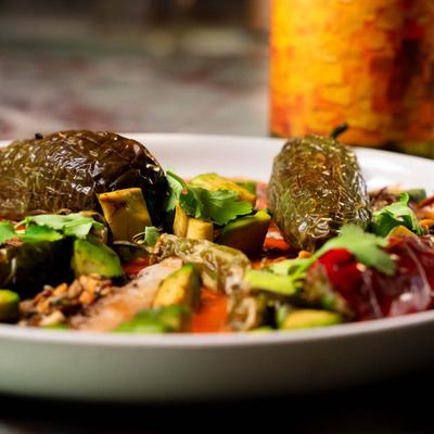 Chile amor dish with peppers and sauce.