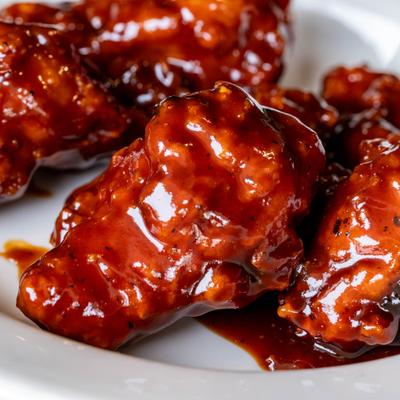 Chicken Wings tossed in BBQ sauce.