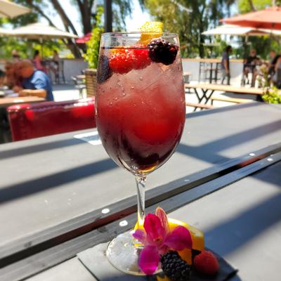 Red cocktail with fruits