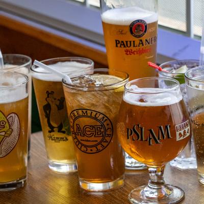 Glasses of assorted beer.