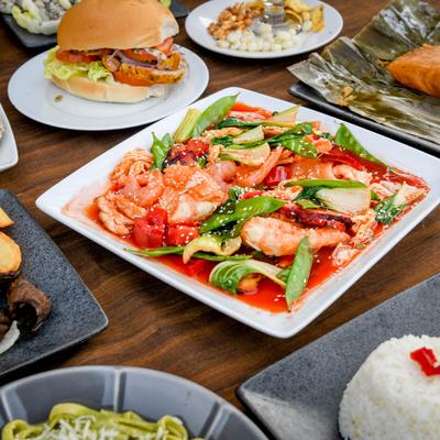 A selection of different dishes on the table