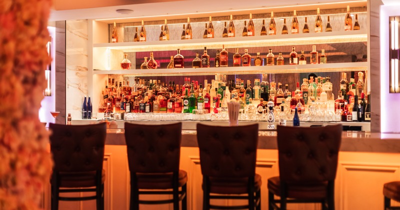 Interior, bar, bar stools, drink rack