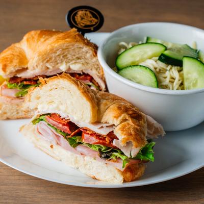 Club sandwiches and a salad.