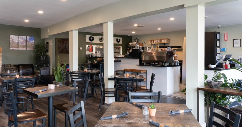 Inside, tables ready for guests