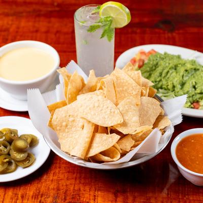 Chips and various dips.