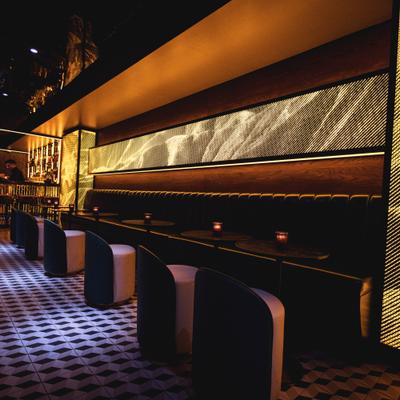 Seating area, banquette seating.