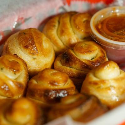Baked pastry and dip.