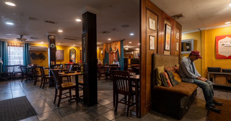 Interior, diner area, tables, chairs, booths