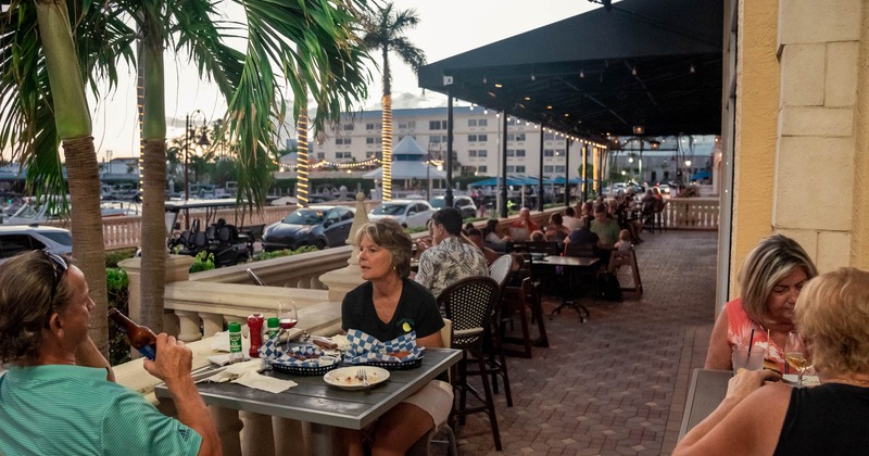 Outside seating area with guests dining