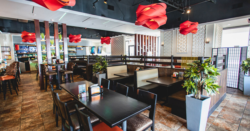 Interior, tables ready for guests