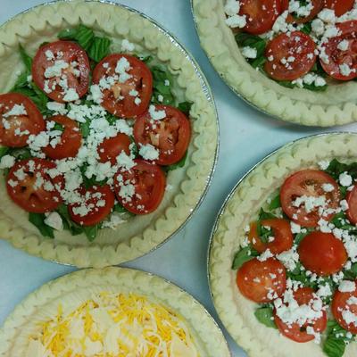 Open veggie and cheese pot pies