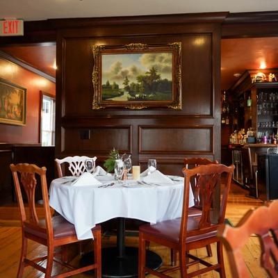 Interior, a set table.