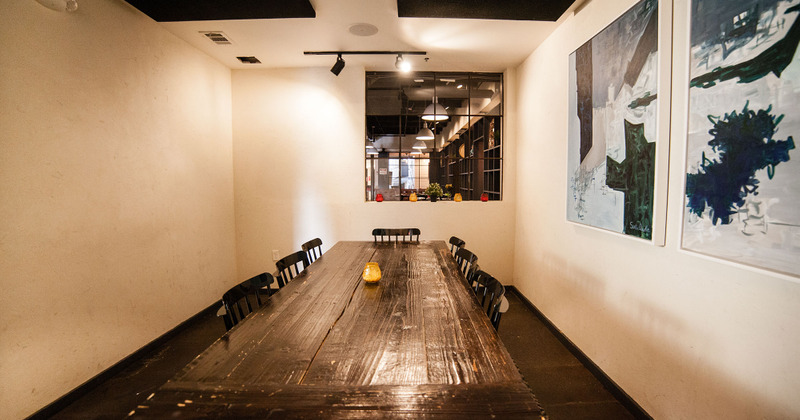 Interior, big table ready for guests