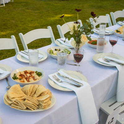 Tables with dishes ready for service