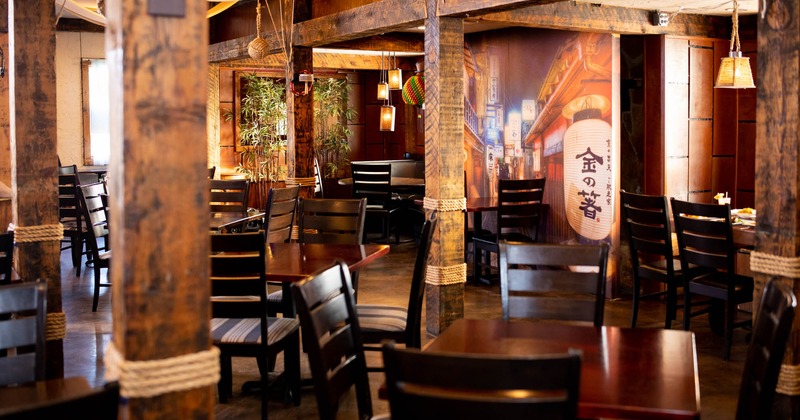 Interior, seating area with tables and chairs