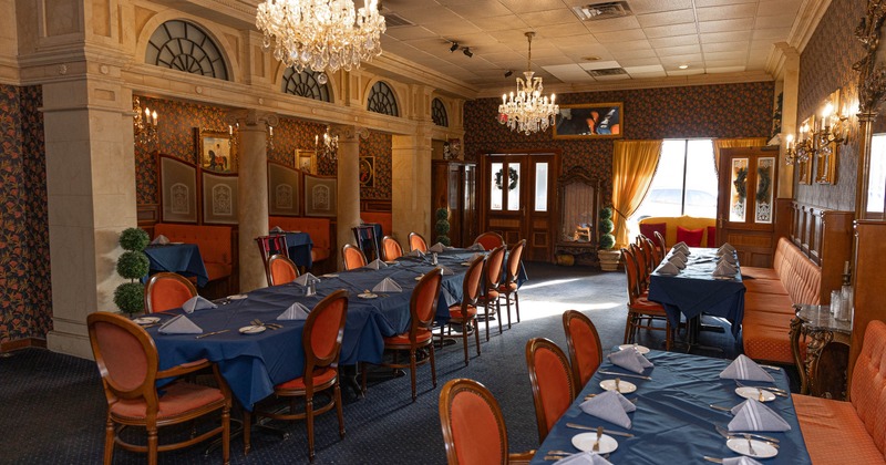 Interior, tables and chairs ready for guests