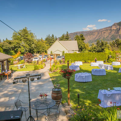 Restaurant grass area ready for celebration
