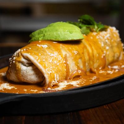 Surf & Turf Wet Burrito - Filet Mignon and Shrimp at 13 Tacos and Taps.