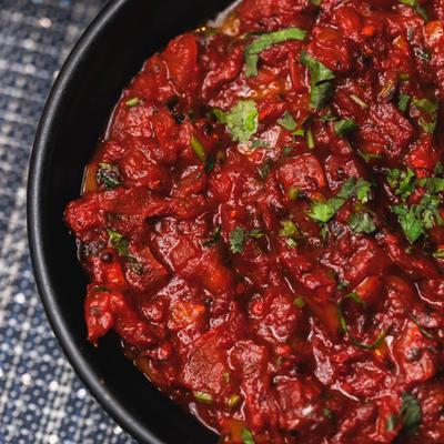 Lamb curry, with fresh tomatoes, and saffron.