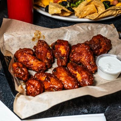 Breaded bone-in wings with Ranch.