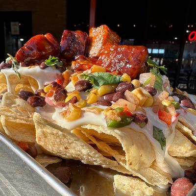 BBQ pork belly loaded nachos.