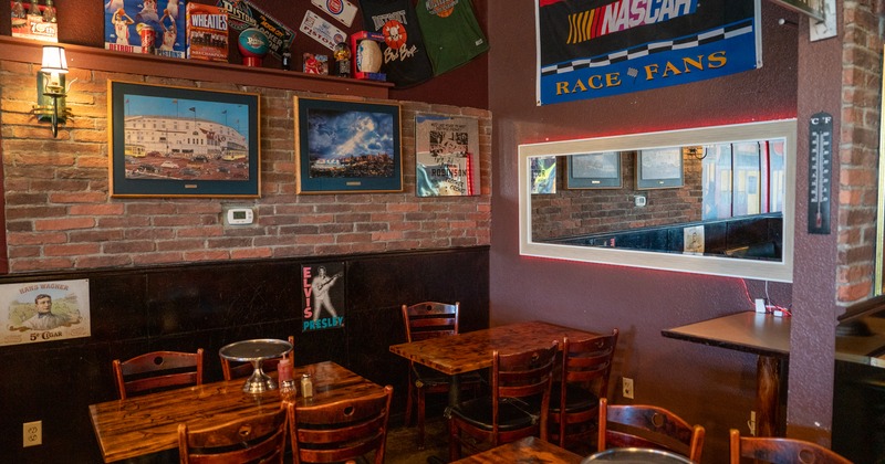 Interior, dining tables and chairs, wall decorations