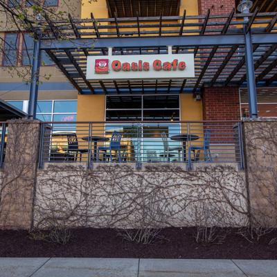 The outdoor patio in front of the restaurant.