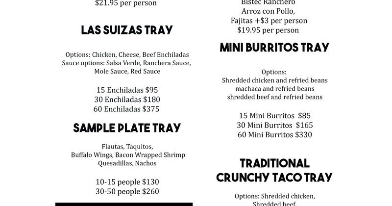 Catering menu with prices