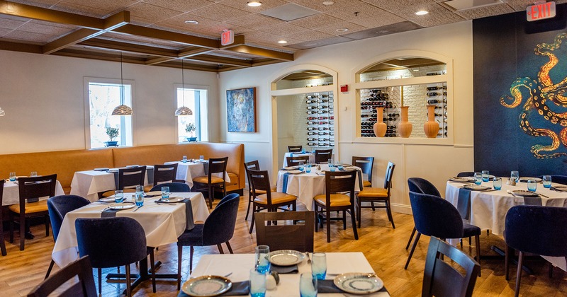 Interior, dining room with set tables