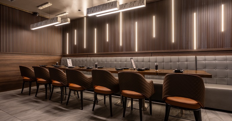 Large dining table set for fourteen guests