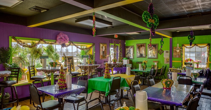 Dining area with colorful decorations