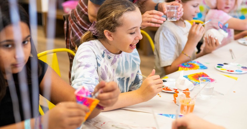 Interior, stage, tables and chairs