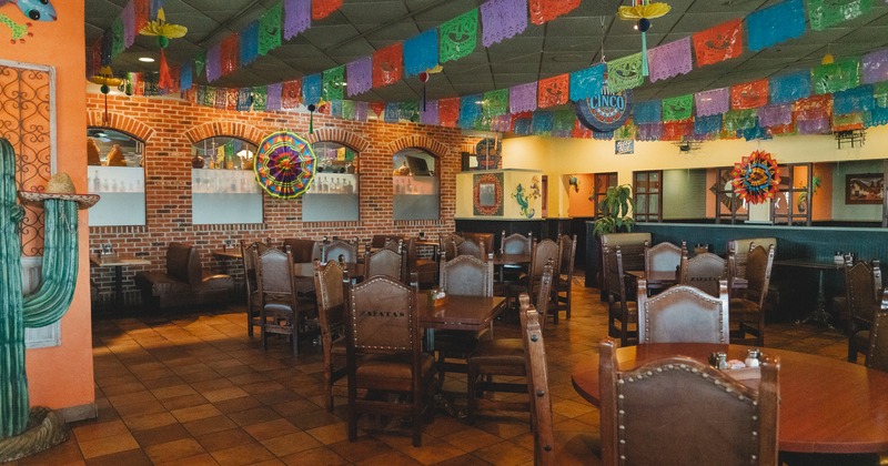 Interior, diner area, tables and chairs