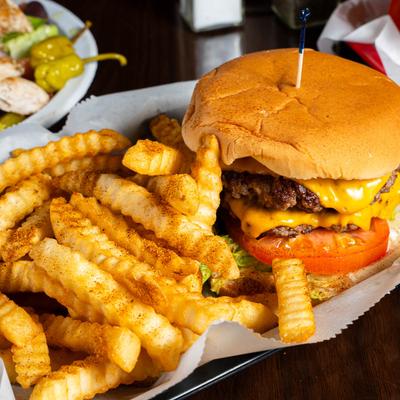 Double Cheeseburger with crinkle fries.