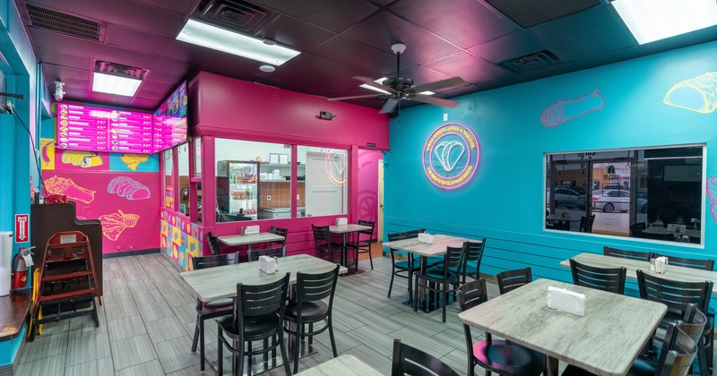 Interior, main seating with counter in the back