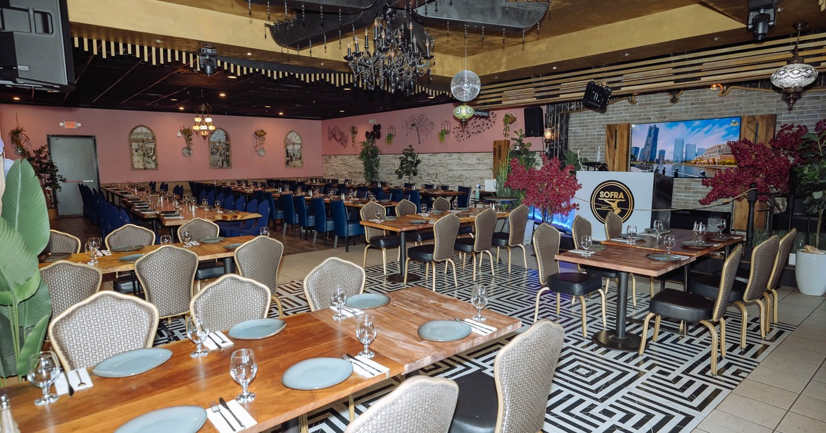 Interior, seating area with tables and chairs