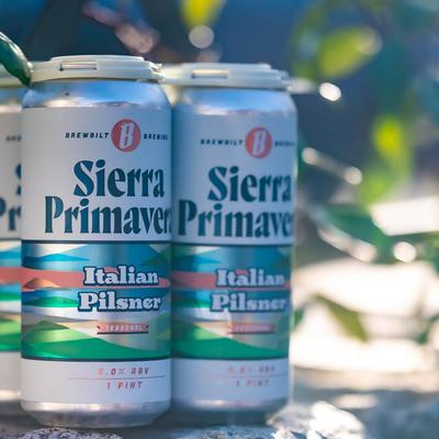 Four cans of Sierra Primavera beer in an outdoor setting.