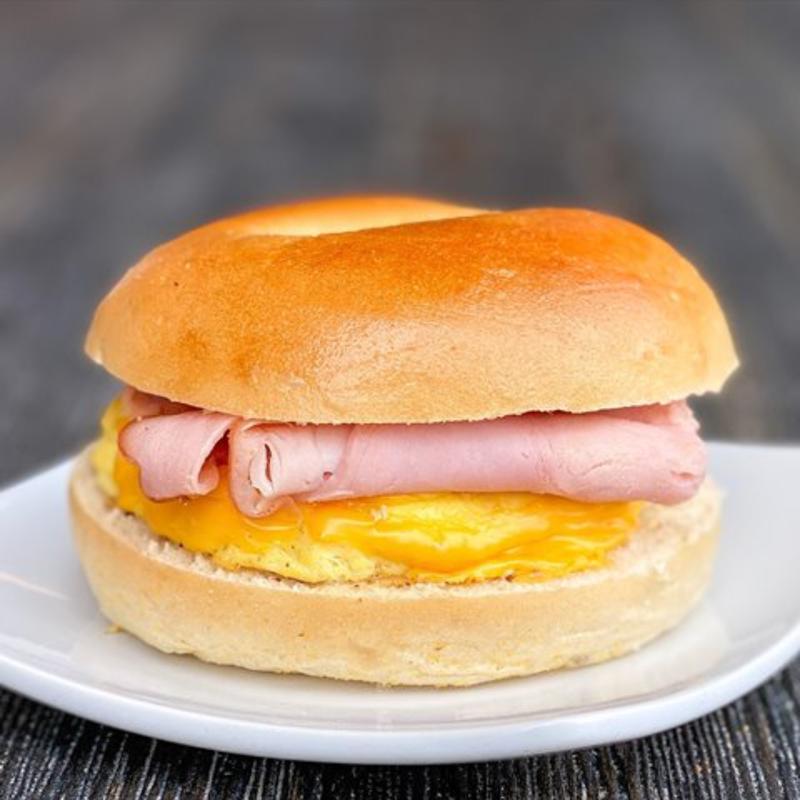 2 Organic Eggs, Cheese & Ham on A Bagel photo