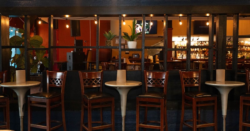 Interior seating area with chairs and tables