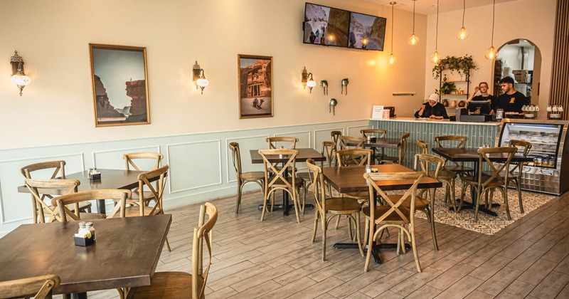 Interior, seating area with ordering counter in the back