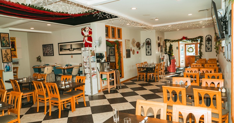 Interior, tables ready for guests