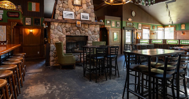 Interior, bar, stools, seating and fire place