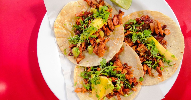 Plate of Tacos Al Pastos, top view
