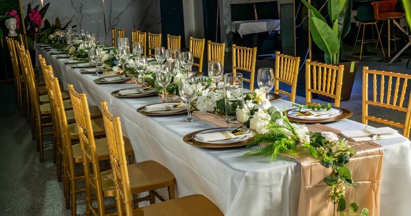 Interior, a long decorated table
