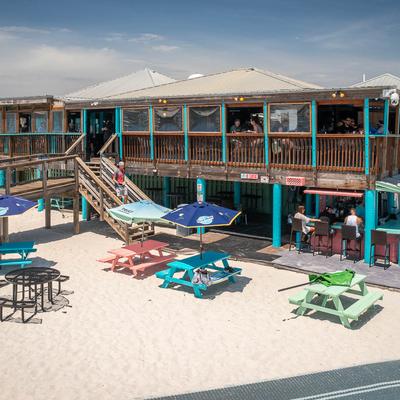 The outdoor patio on sand.